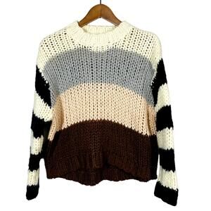 Volcom Open Knit Crop Sweater Long Sleeve Stripe Casual - XS